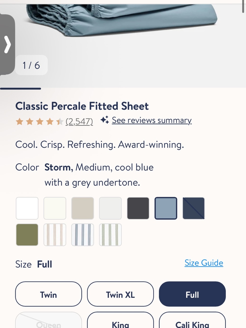 Brooklinen Classic Percale Fitted Sheet - Storm Blue